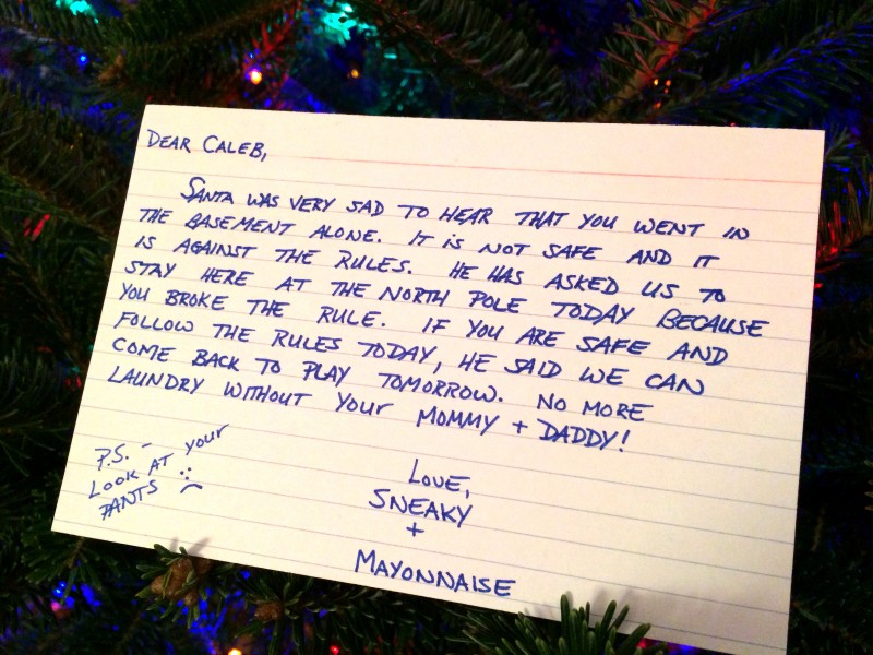 Night Eight: Sneaky and Mayonnaise left a note for Caleb.