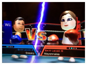 Night Eighteen: Sneaky, Mayonnaise and Tigger were playing Wii. Boxing must have been Sneaky's choice.